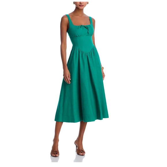 Aqua Fit-and-flare Linen Blend poplin midi dress - Picture 1 of 4